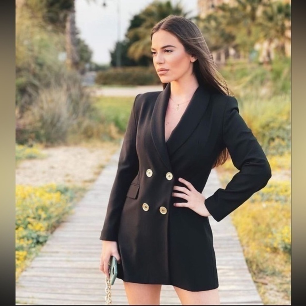 ZARA Double Breasted long Black Blazer 8246/642 - Picture 5 of 16